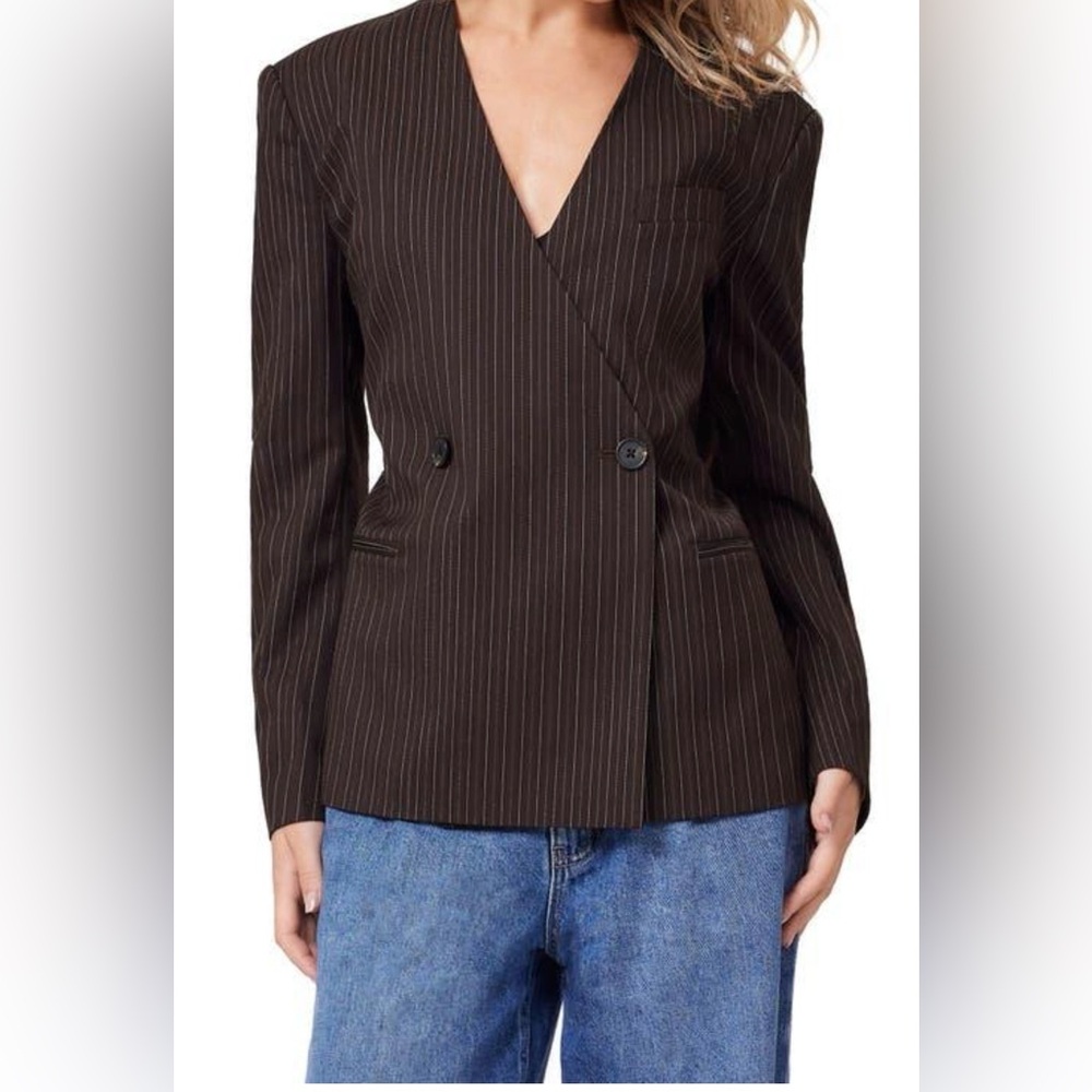 NWT SCOTCH & SODA Women's Brown Pinstripe Blazer